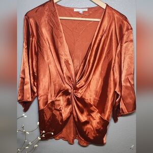 Elegant Copper Satin Twist Blouse